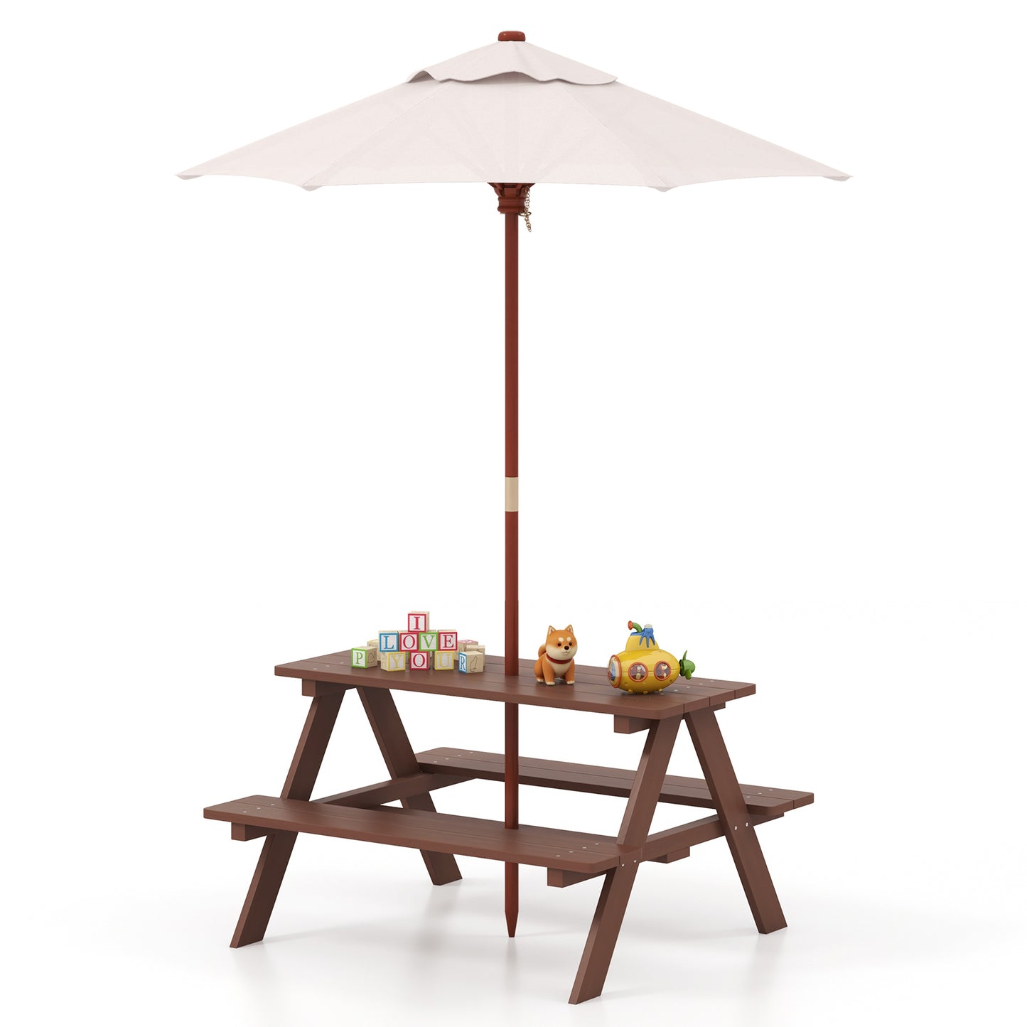Outdoor 4-Seat Picnic Table with Detachable Umbrella