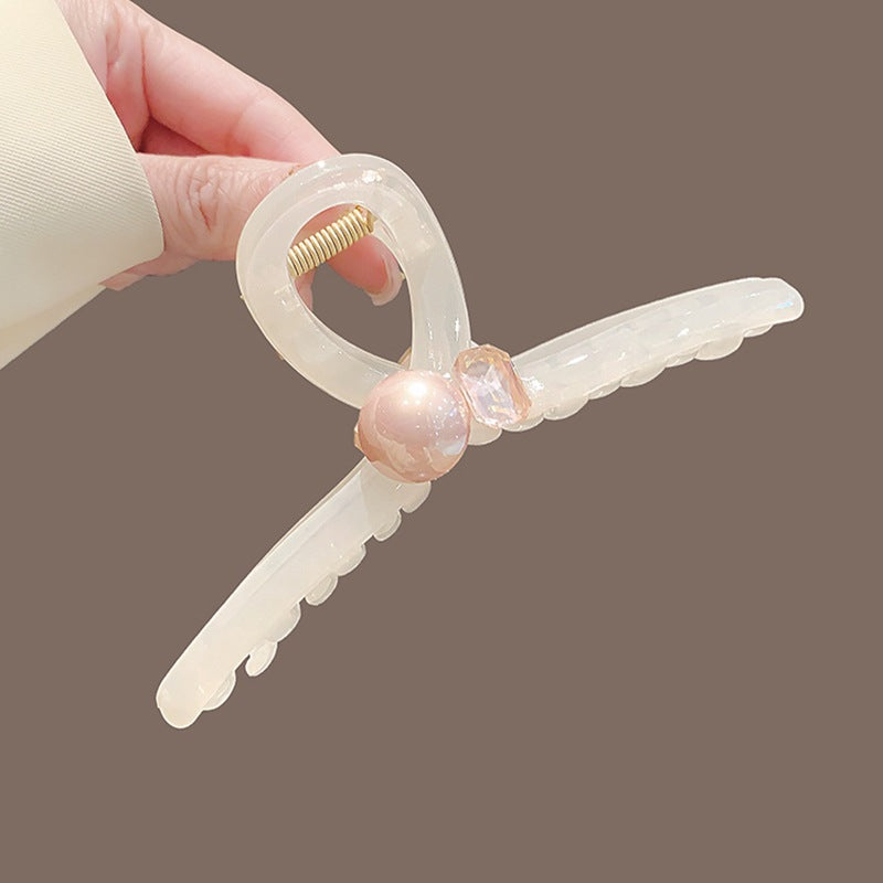 Summer Pearl Crystal Hair Grip - Large Cross Style Hair Accessory for Women