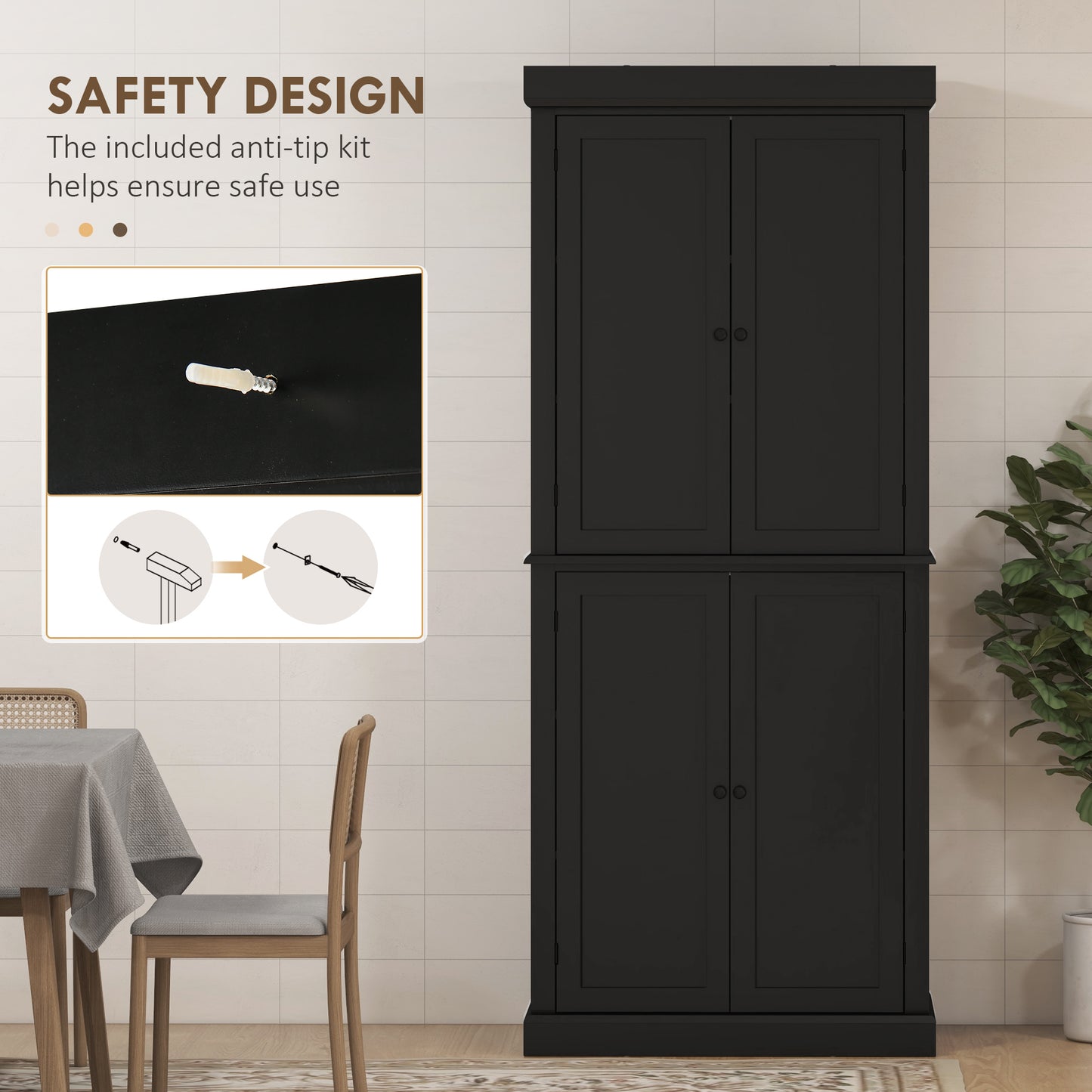 72" Freestanding Kitchen Pantry Storage Cabinet - Black