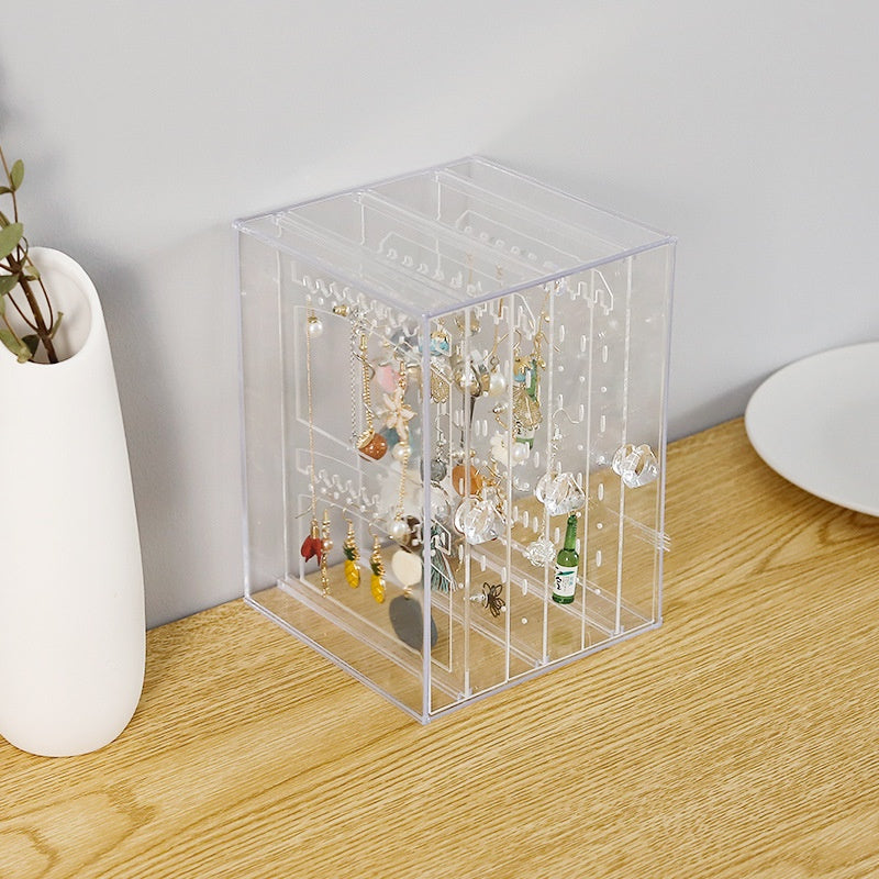 Stud Earrings Acrylic Jewelry Organizer Box with Dustproof Storage Compartments