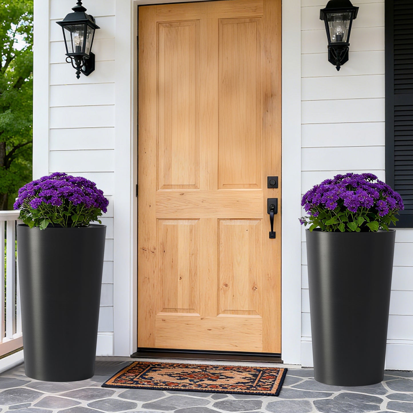 2 Pack Tall 21.7 In Planters For Outdoor Plants Modern Square Planter