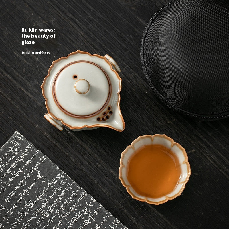 Ceramic Tea Cup Set with Travel Bag - One Pot and One Cup, Retro Style