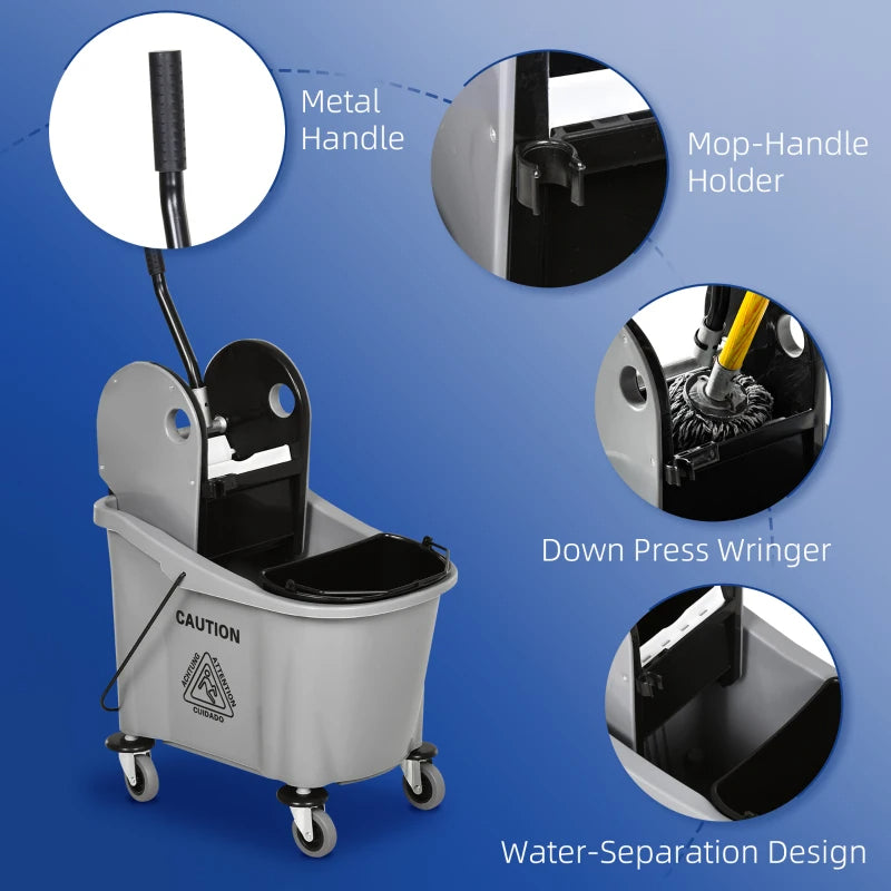 9.5 Gallon 38 Quart Mop Bucket With Wringer Cleaning Cart, 4 Moving