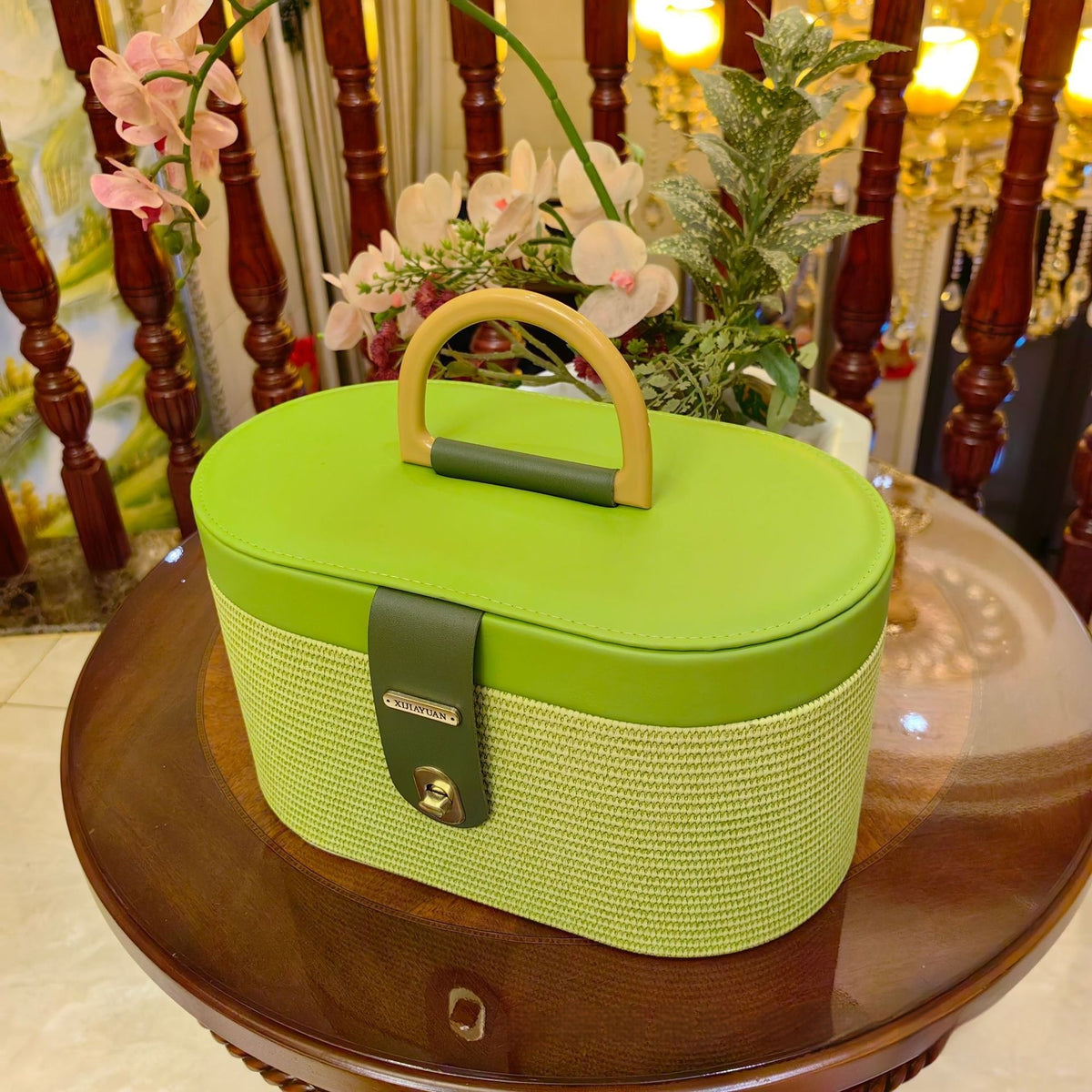 Oval Wheat-Ear Pattern Suitcase Candy Box Leather Gift Storage Container