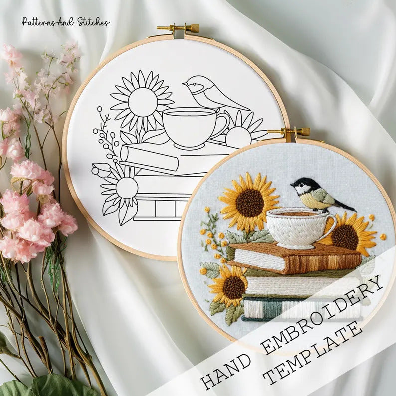 Embroidery Fabric Pack with Bird Sunflower Design for Arts and Crafts