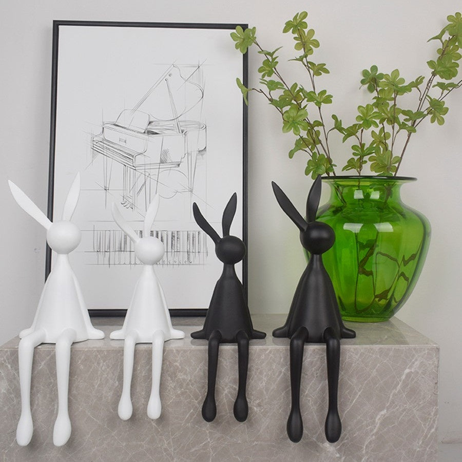 High-End Black Rabbit Sitting Figurine Resin Home Decor