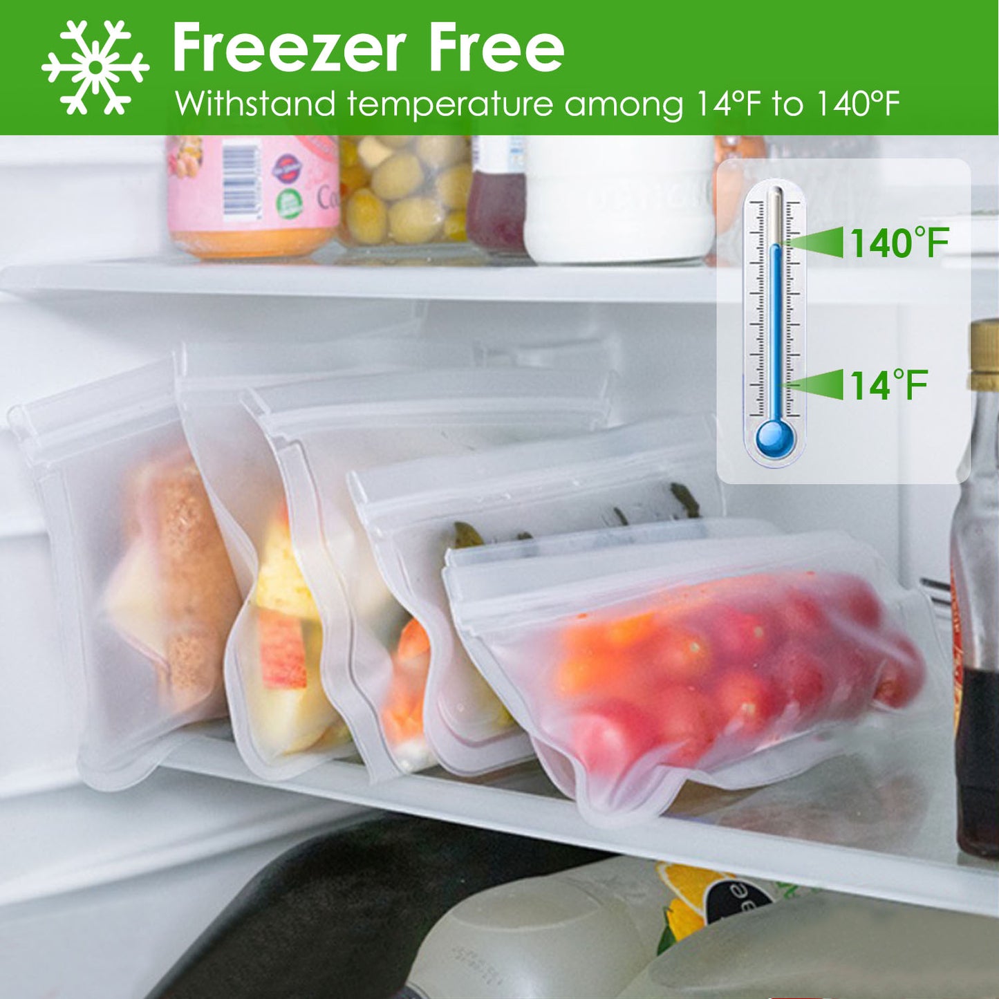 20 Pcs Reusable Food Storage Bags - Leakproof & BPA Free