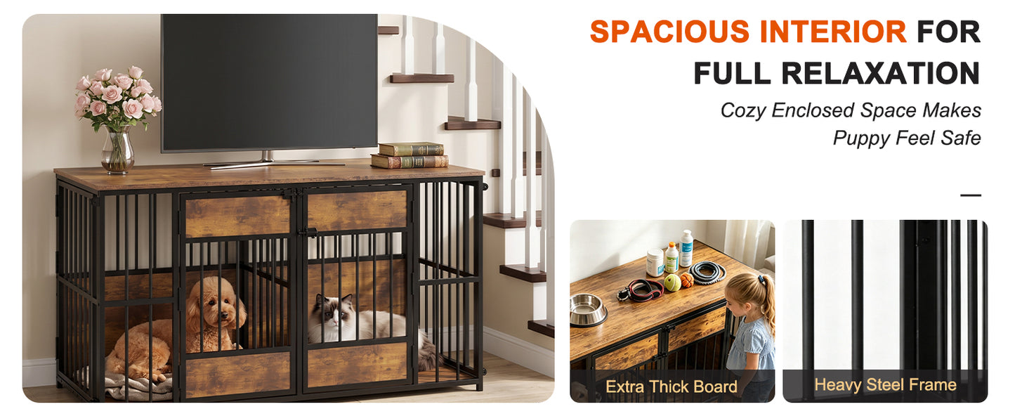 Large Wooden Dog Crate Furniture with Storage Top, Indoor Pet Kennel