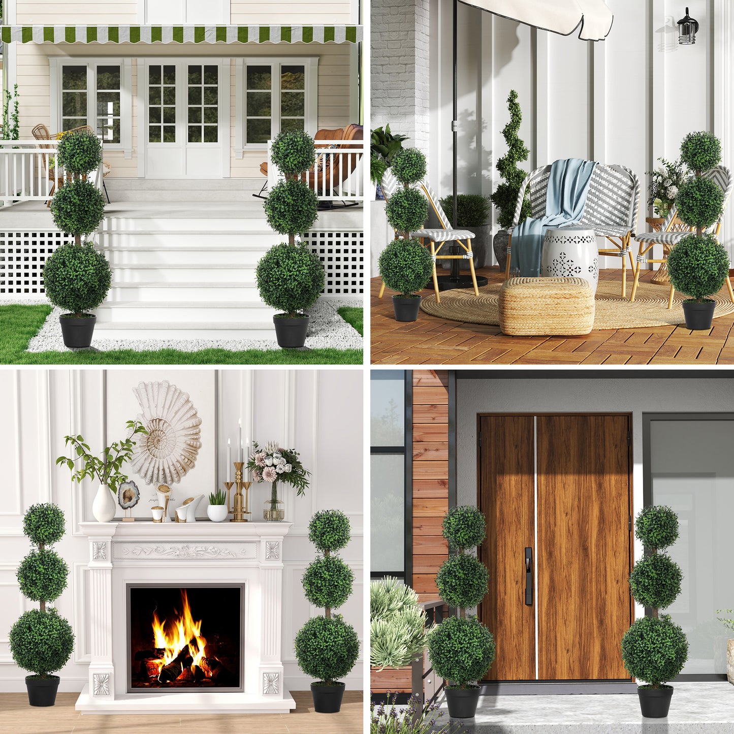 Set of 2 Boxwood Topiary Trees - UV-Protected Faux Plants