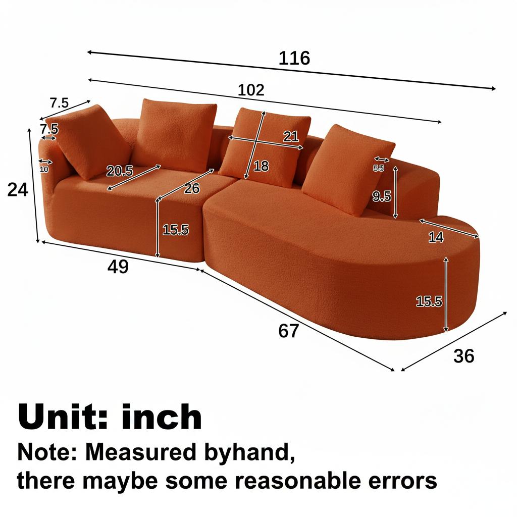 116 Modern Curved Sectional Sofa With High-Density Fully Compressed