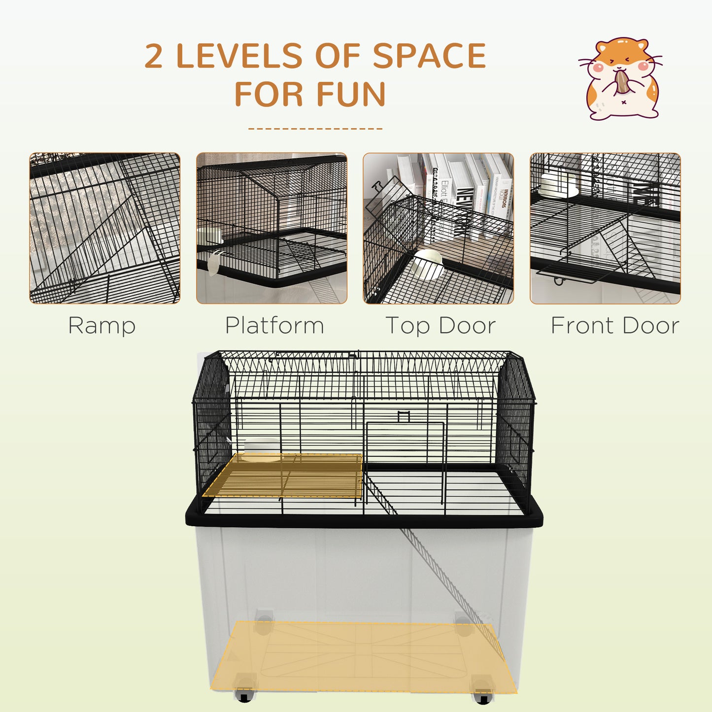 22-Inch Small Animal Hamster Cage with Deep Base, Ramp & Wheels, Black