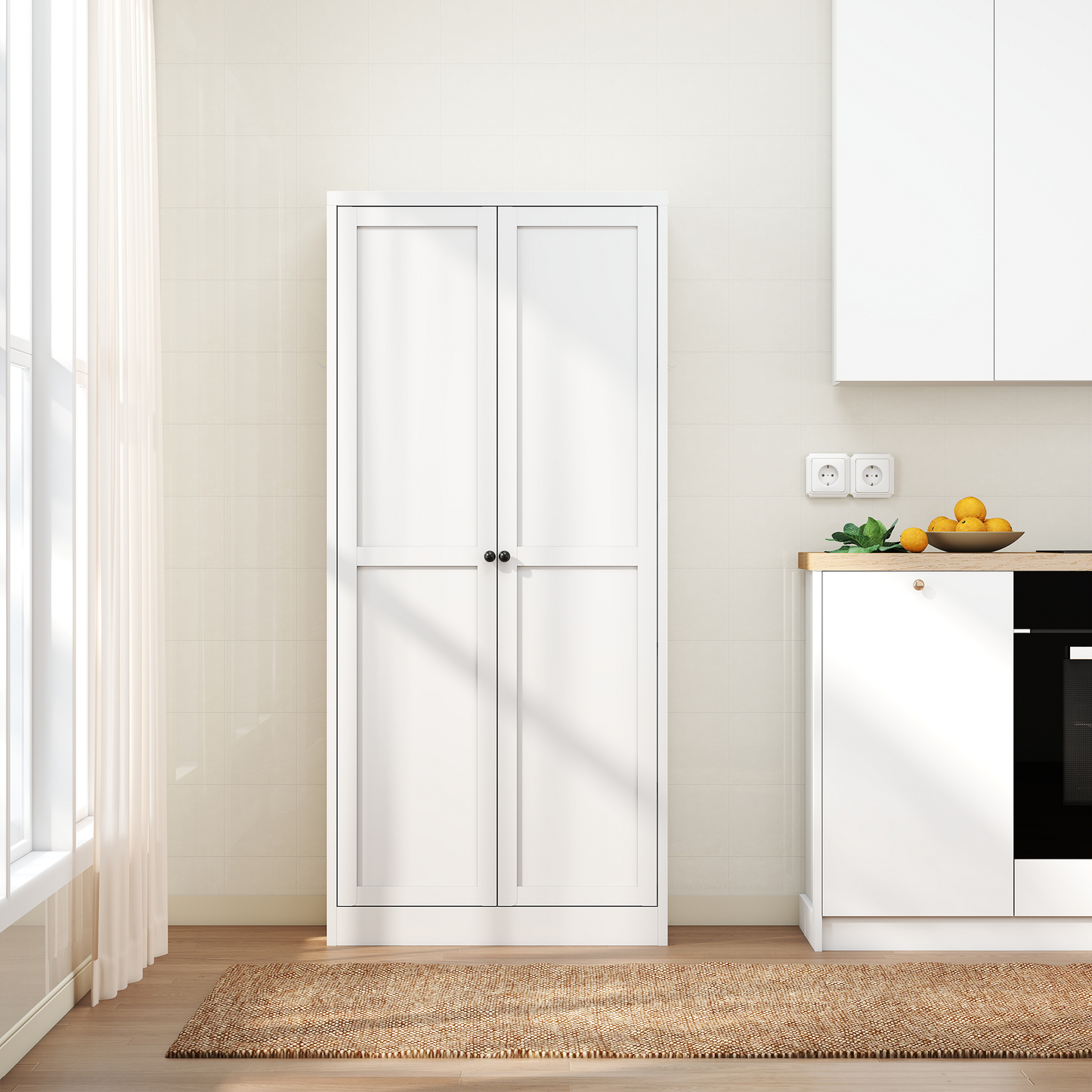 61 White Metal Kitchen Pantry Cabinet Adjustable Storage With 4