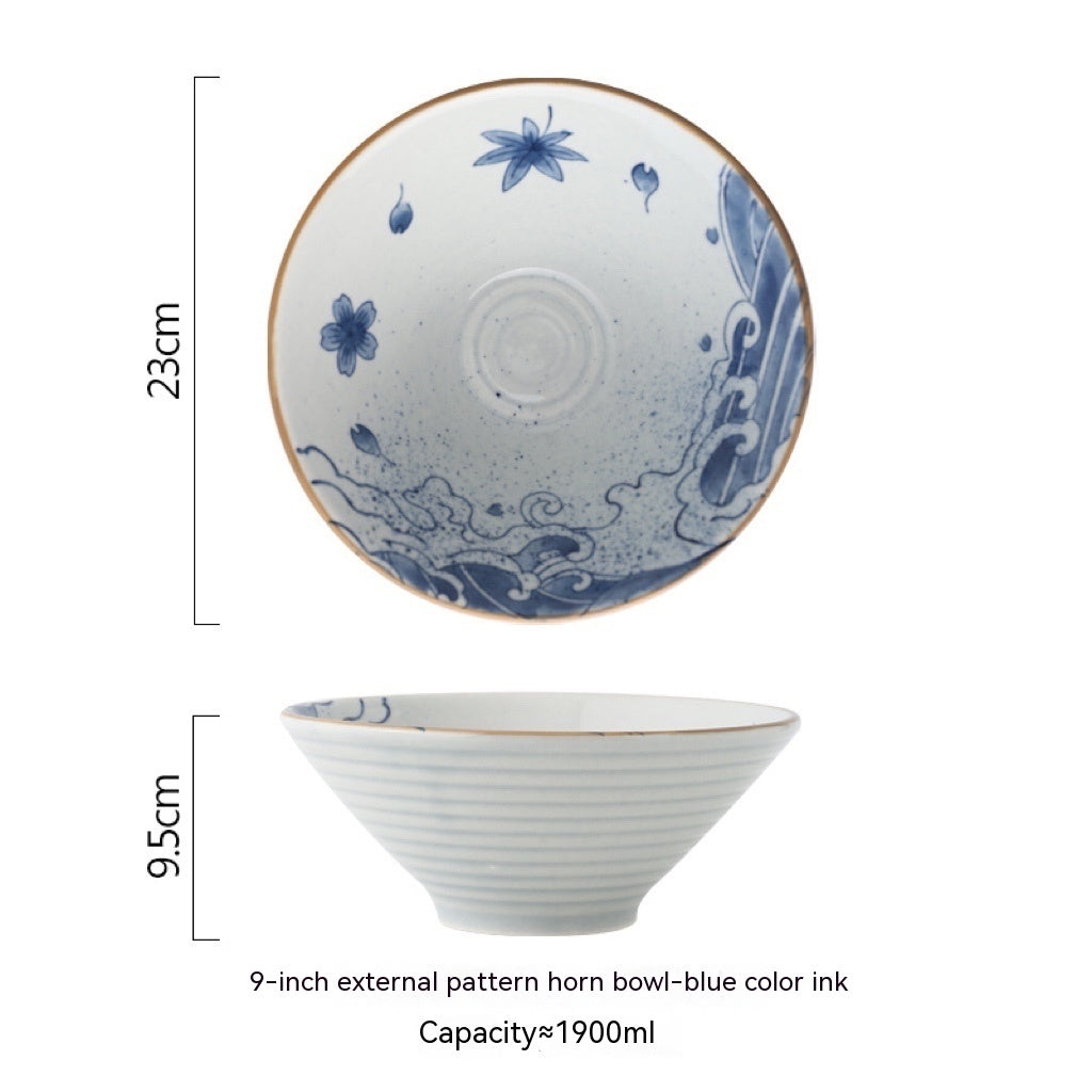 Japanese Ceramic Hat Bowl for Ramen and Soup - Large Porcelain Kitchen Serving Dish