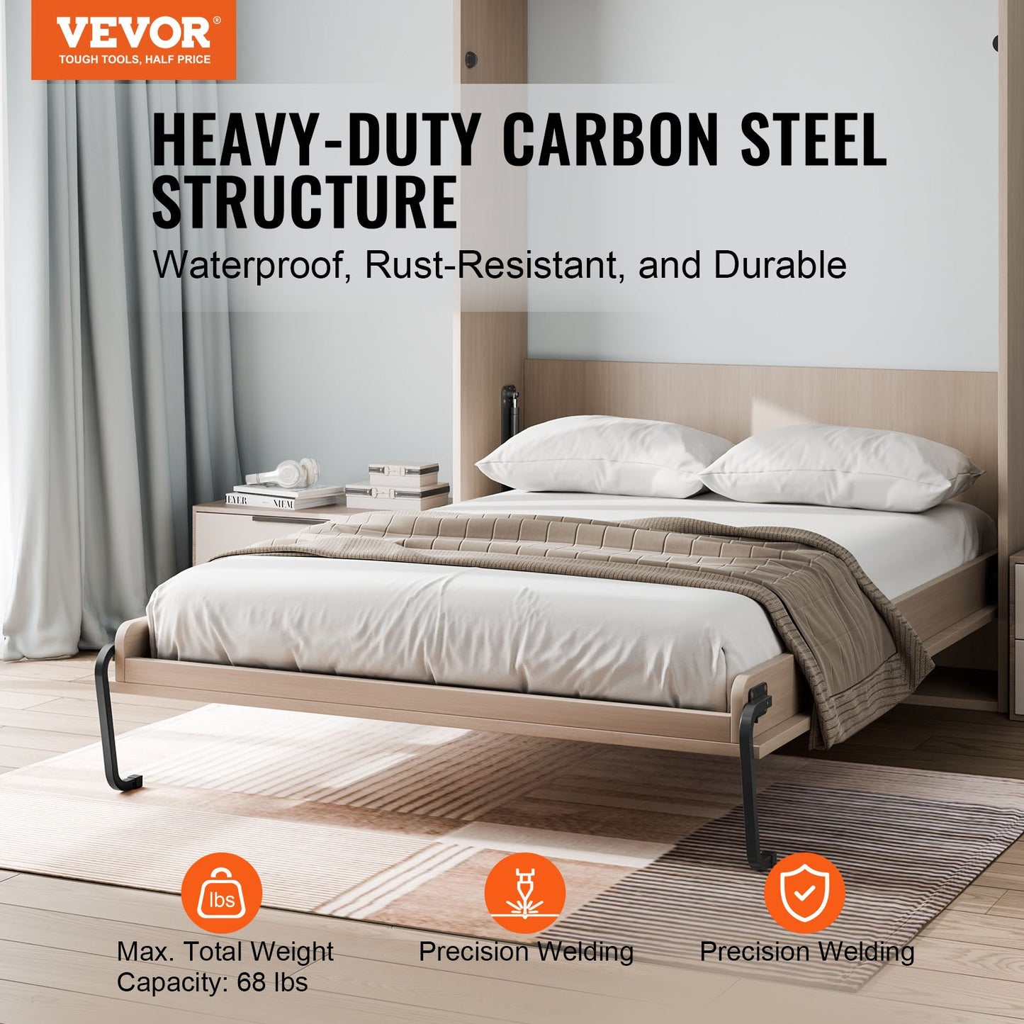 Queen Murphy Bed Kit - DIY Wall Bed Hardware Set in Black