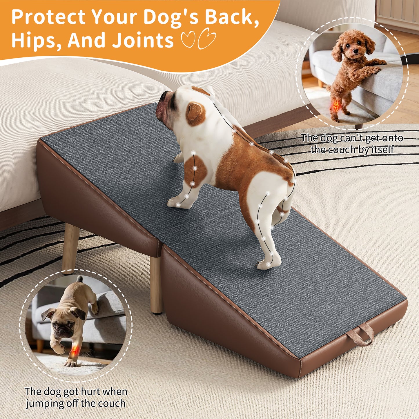 Foldable Dog Stairs for Small Dogs and Cats - Wooden Pet Ramp for Couch & Bed, Brown