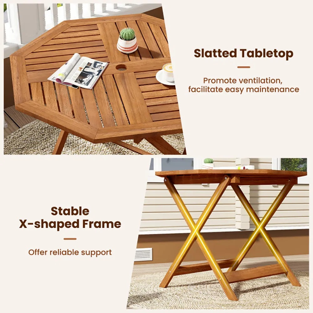 35.5 Inch Solid Wood Octagon Patio Dining Table with Umbrella Hole