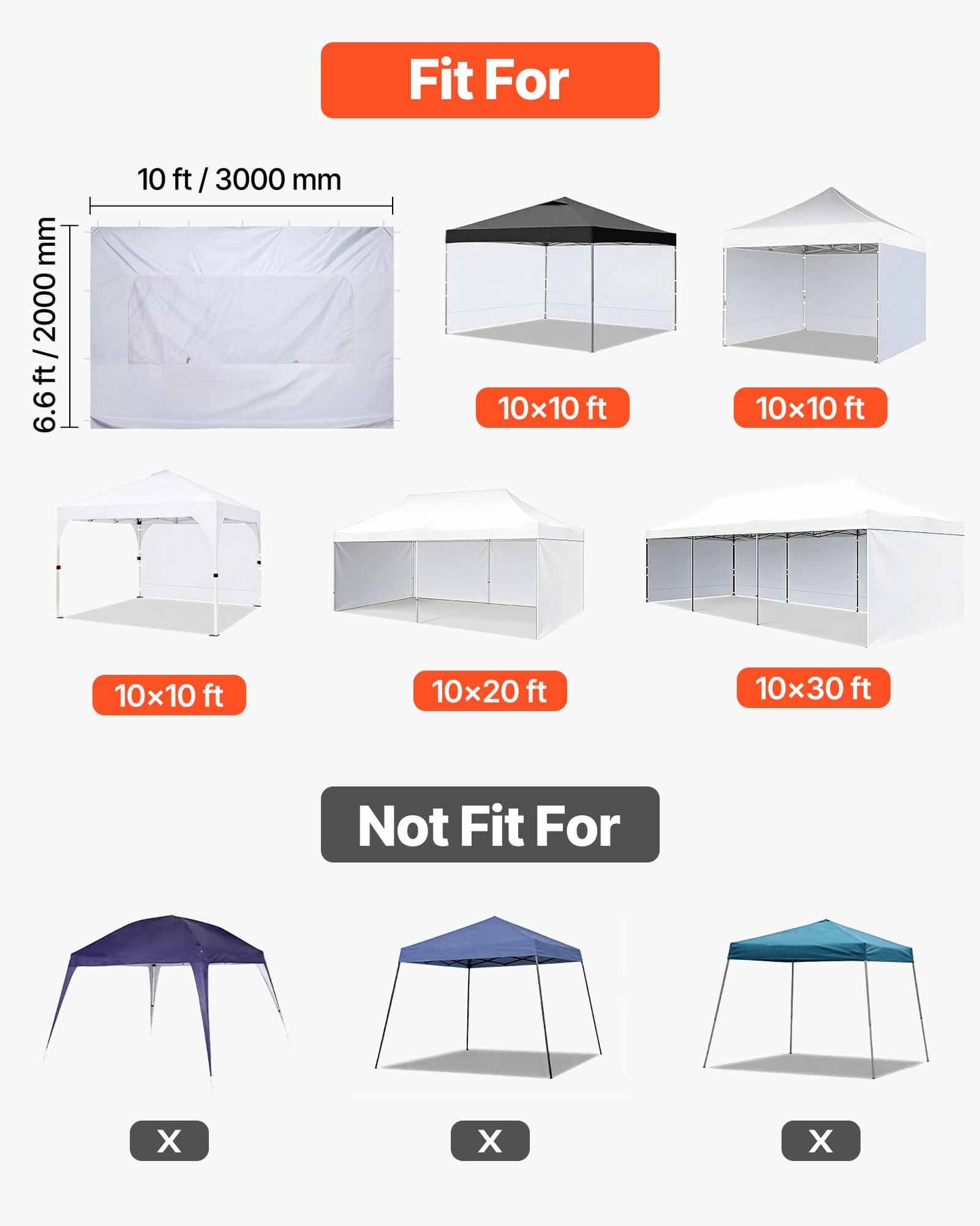 Waterproof Canopy Sidewall for 10x10 ft Pop Up Tent - Sun & Weather Shield, White