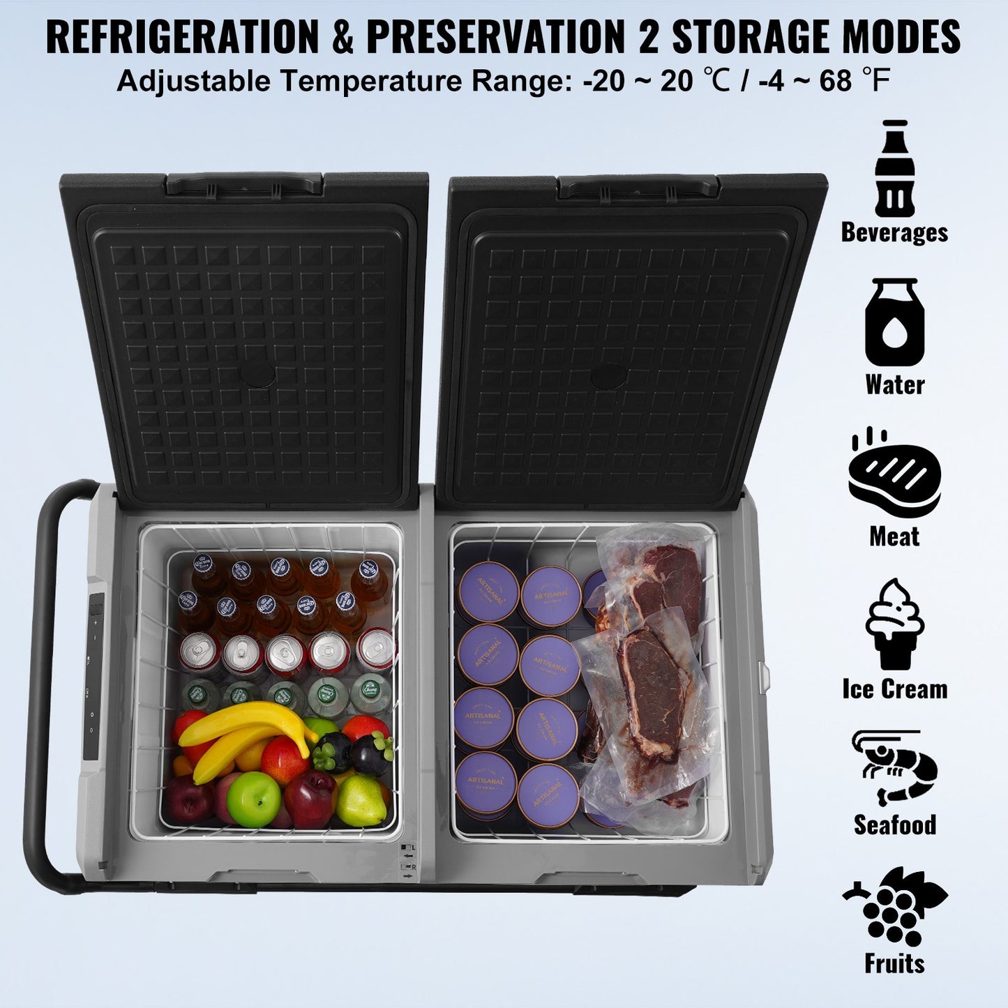 Portable Car Refrigerator Freezer 115L Dual Zone Compressor Cooler - Black