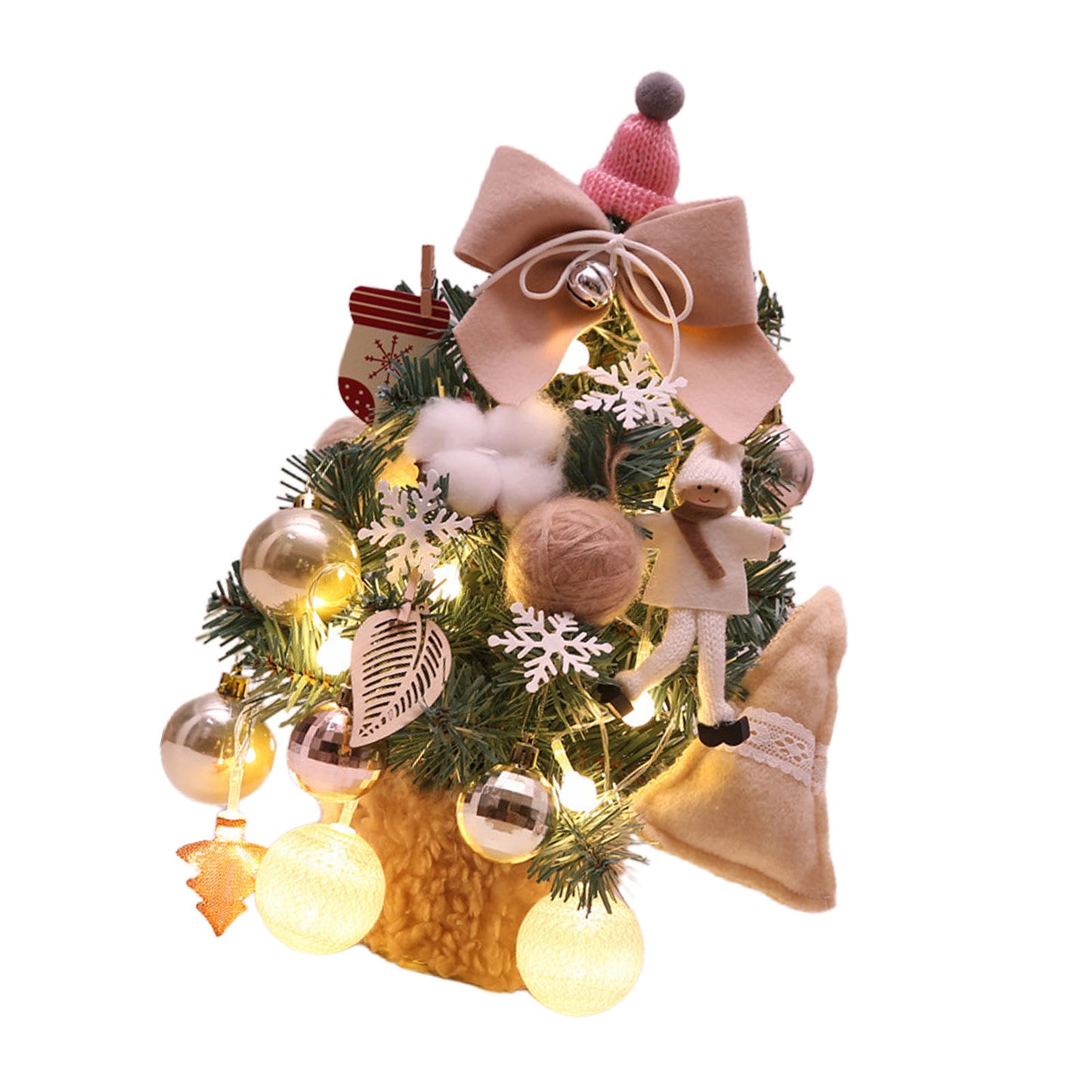 Small PVC Christmas Tree with Adjustable Lights - 35cm Beige