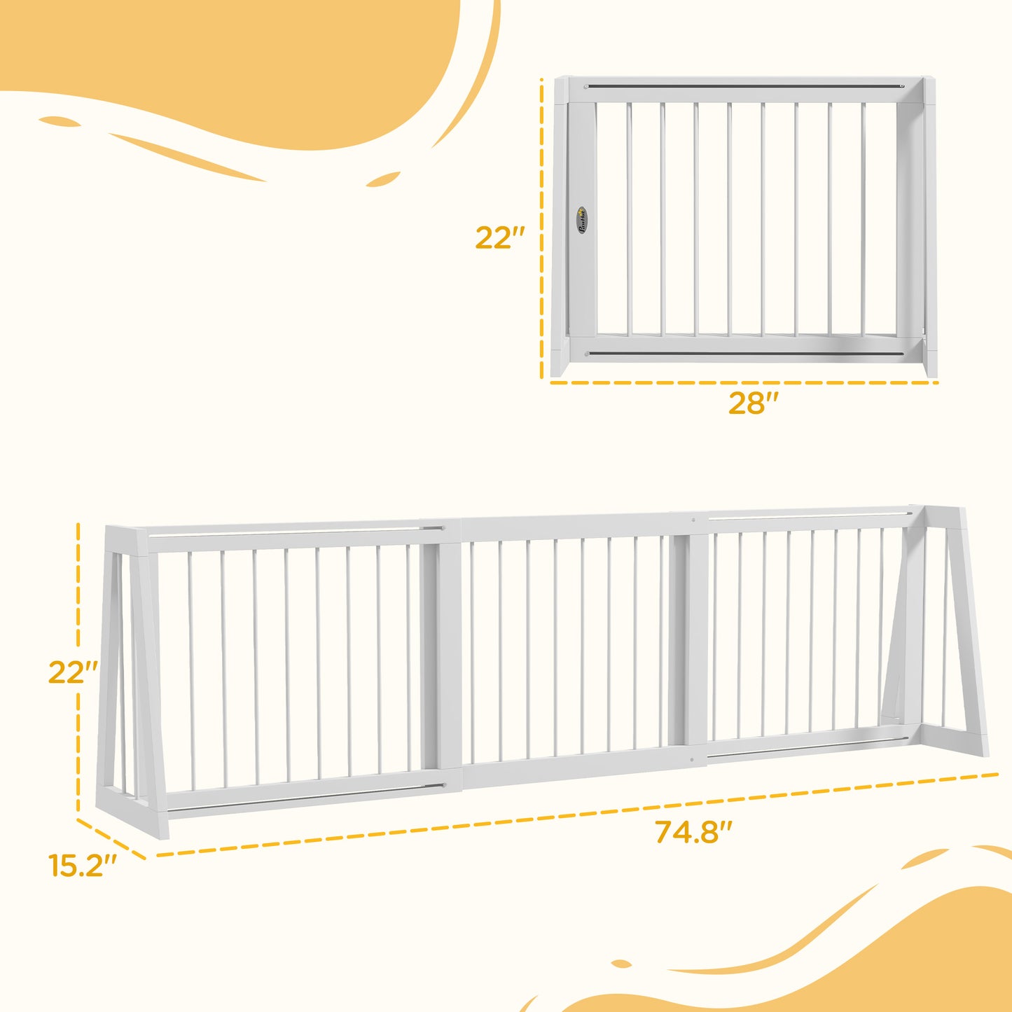 28-75 Inch Freestanding Wooden Pet Gate with Non-Slip Mats - White