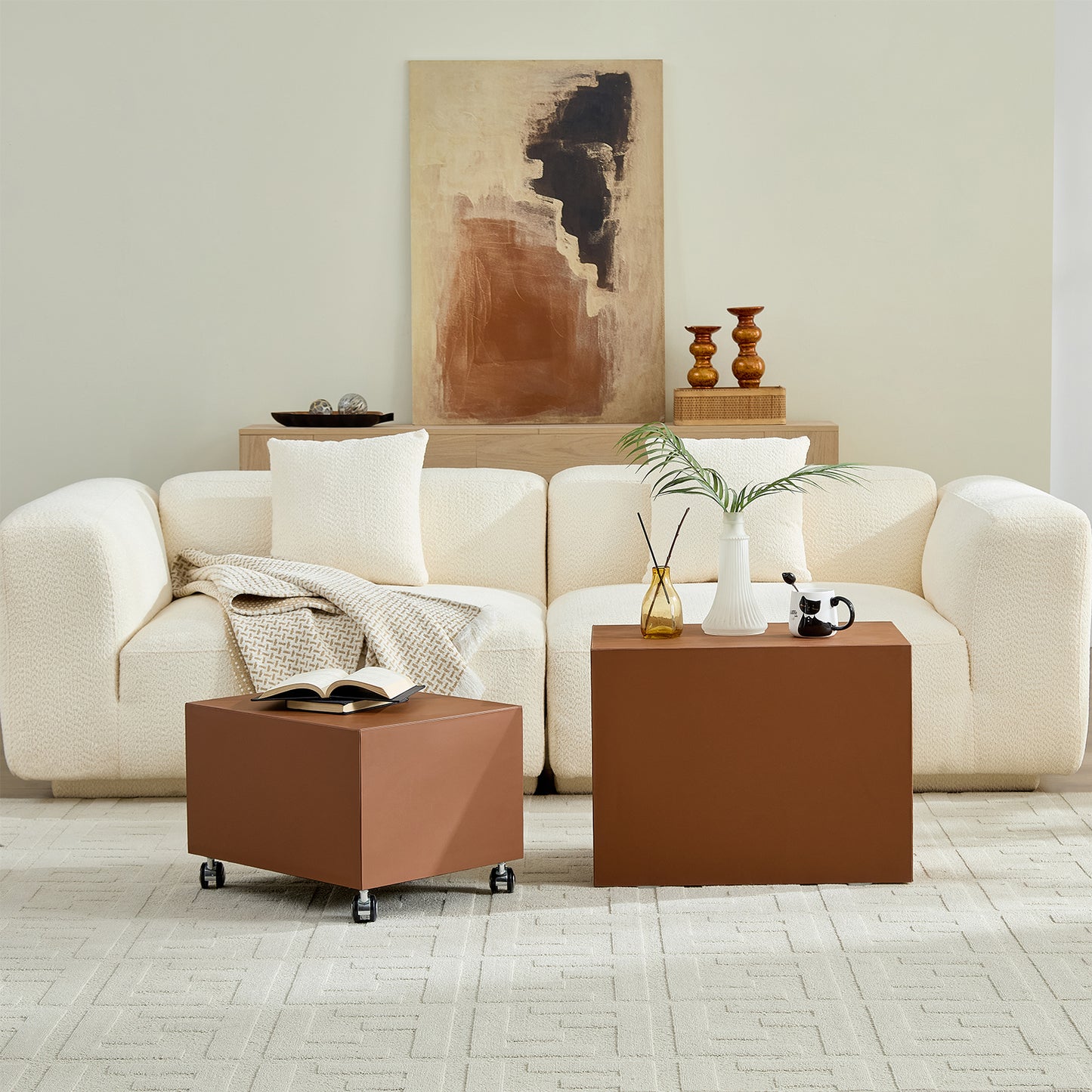 Modern Brown MDF Saddle Leather Table -Two Compact Sizes, Perfect For