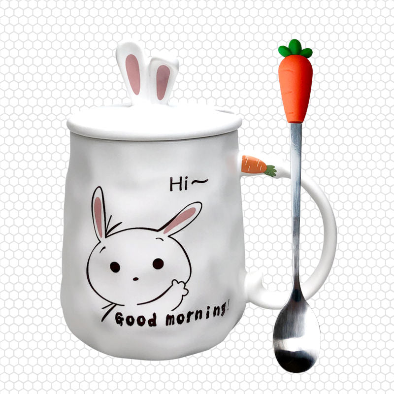Cute Ceramic Water Cup with Lid and Spoon - Creative Drinkware for Kitchen