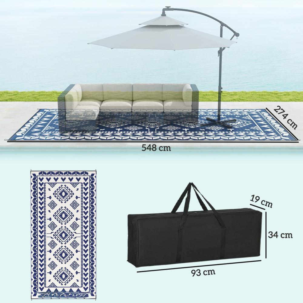Reversible Waterproof Outdoor Rug - Blue & White Rhombus 9x18
