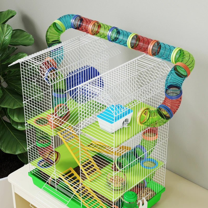Small Animal Hamster Cage with Tunnels Water Bottle and Accessories - Green