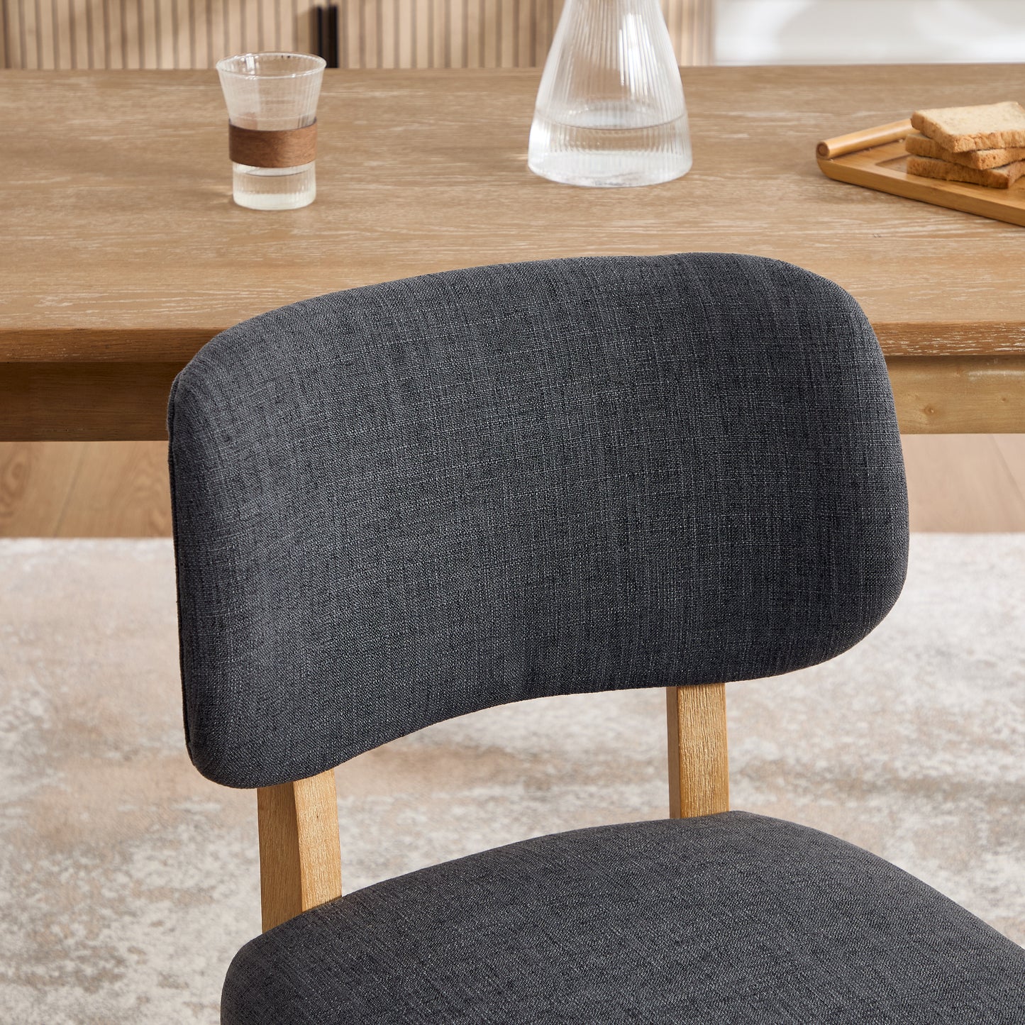 Modern Fabric Upholstered Dining Chairs Set of 2 - Dark Grey