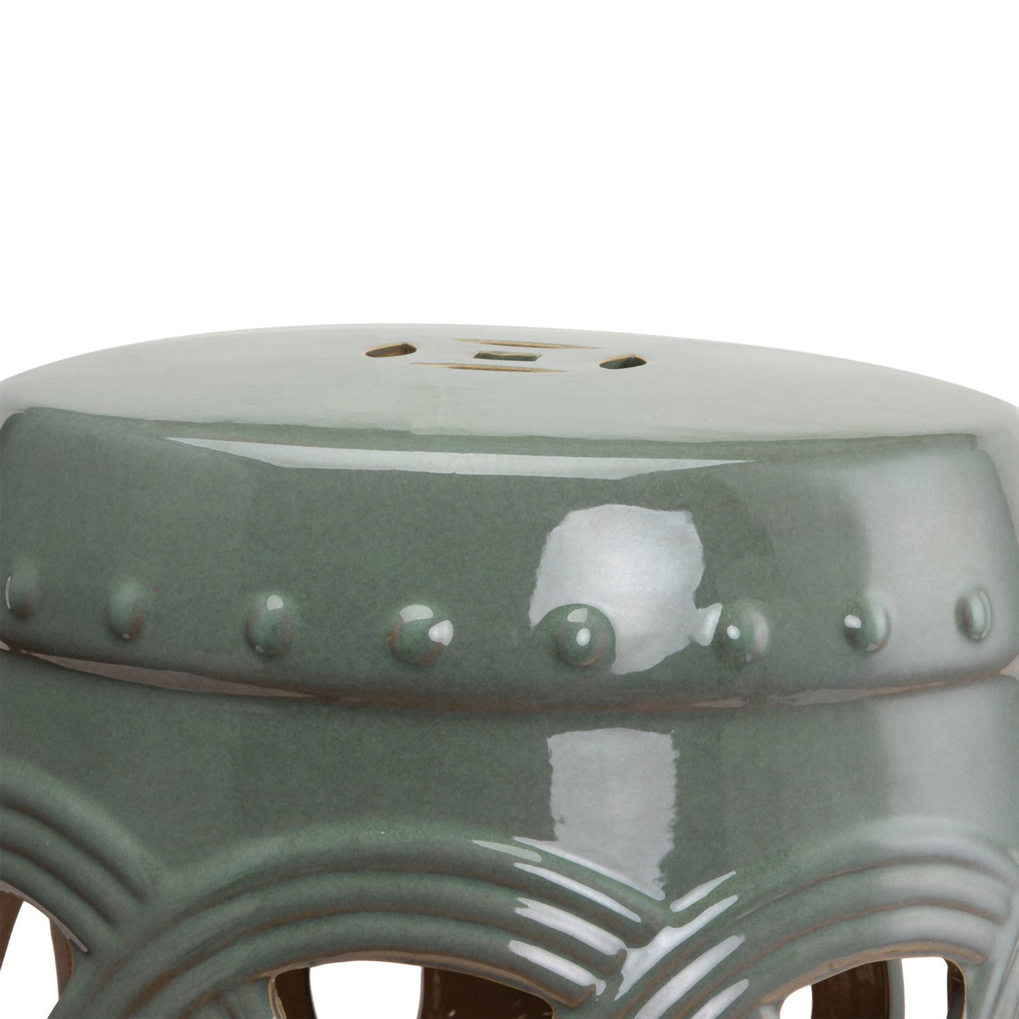 Ceramic Garden Stool with Double-Coin Design - Green
