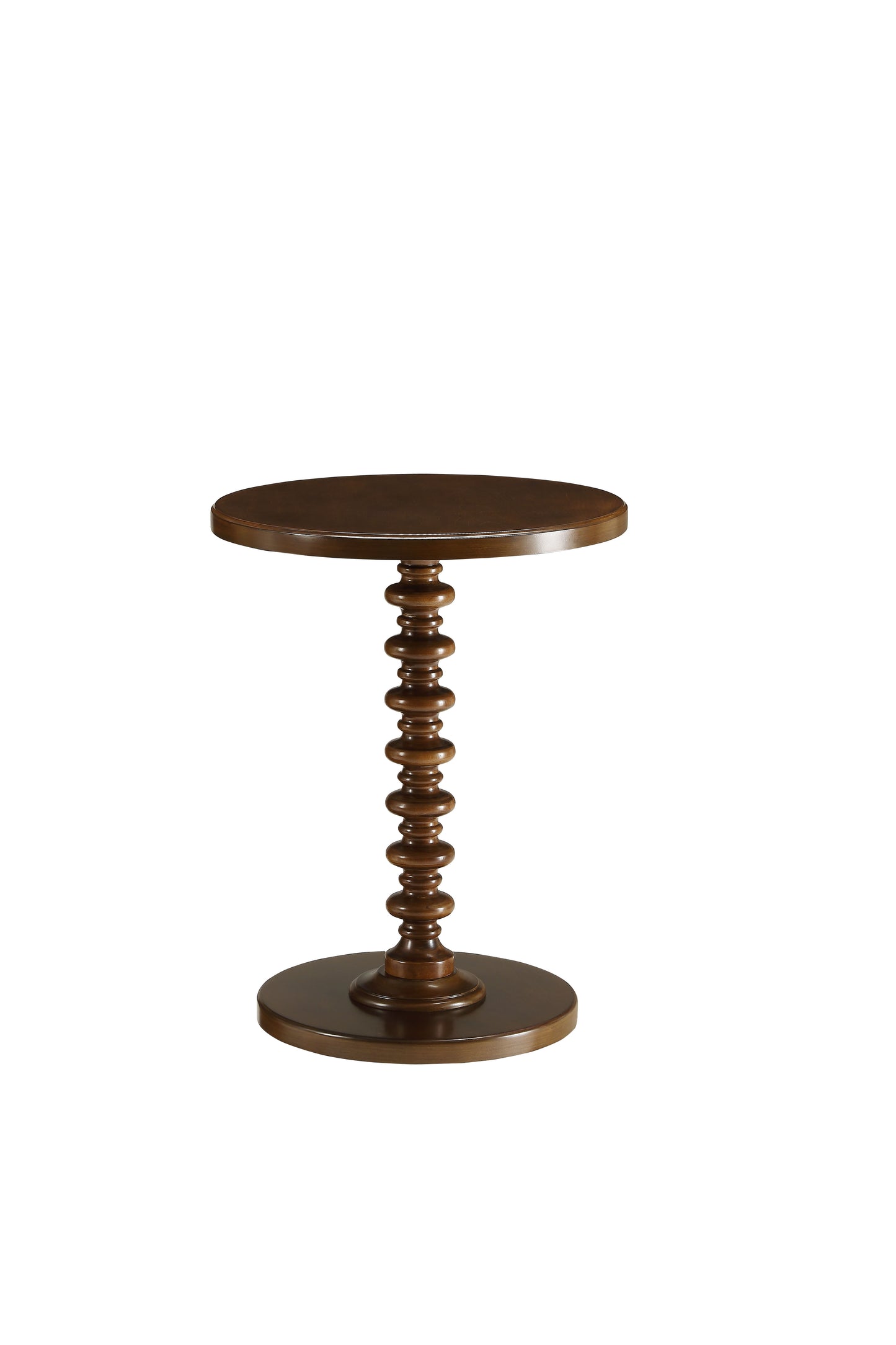 Walnut Finish Round Accent Table with Pedestal Base