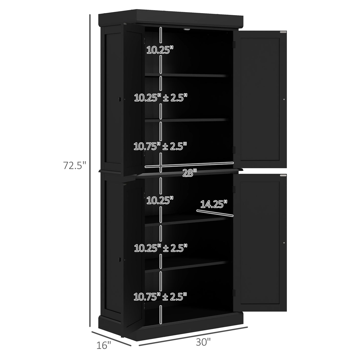 72" Freestanding Kitchen Pantry Storage Cabinet - Black