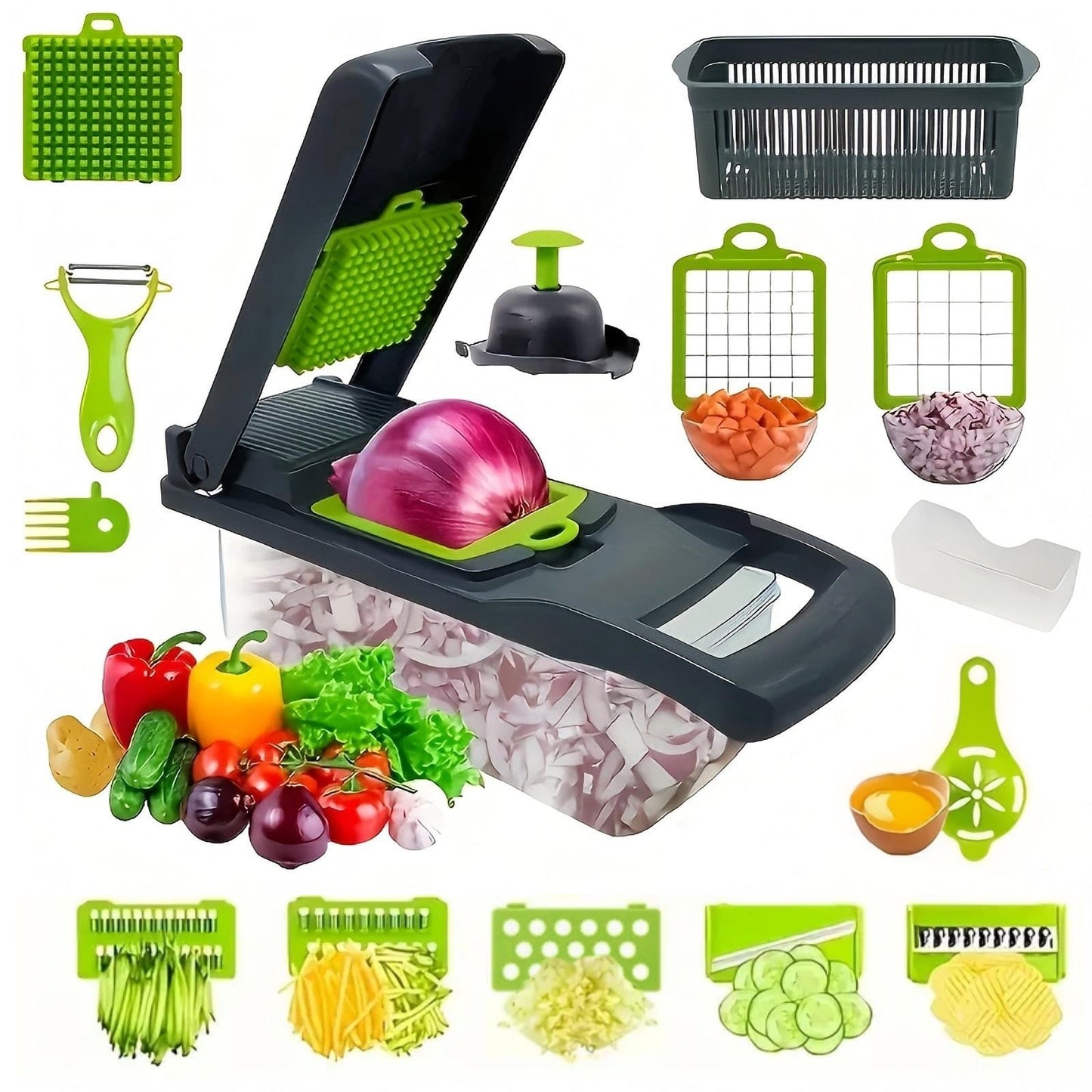 16-in-1 Vegetable Chopper & Fruit Slicer with Container
