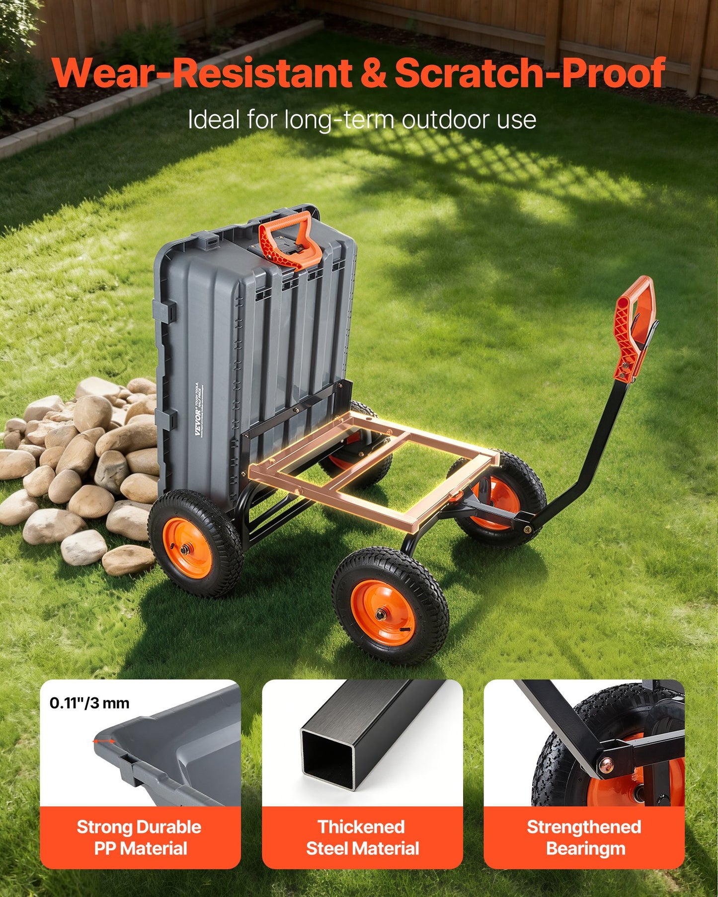 1500 Lb Poly Garden Dump Cart with Quick-Tilt Mechanism and Rotating Handle