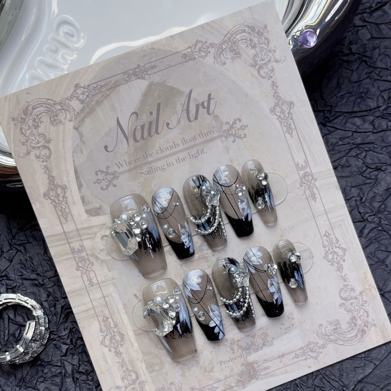 Black Themed Icy-Cool Rhinestone Nail Tips for Nail Art & Wear