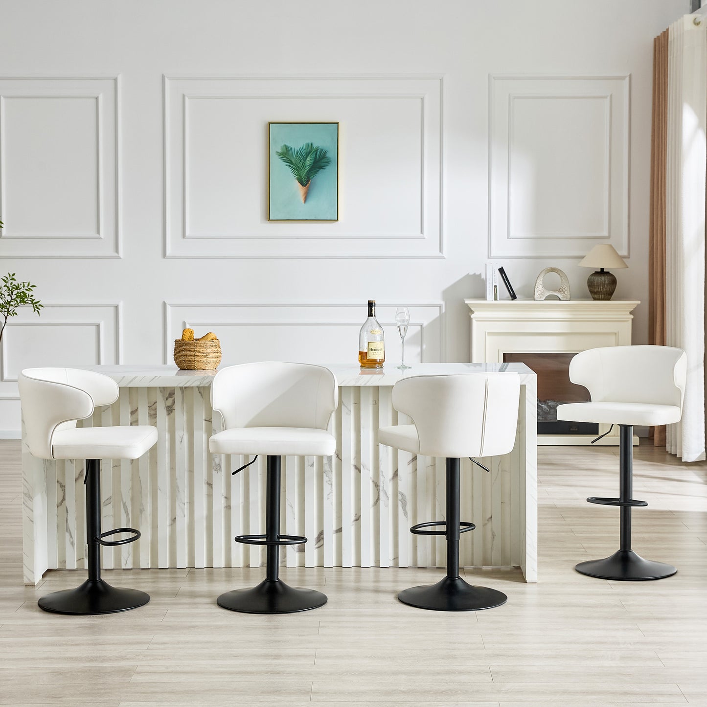 Modern Rotating Adjustable Bar Chair, PU Leather Belt Backrest Swivel