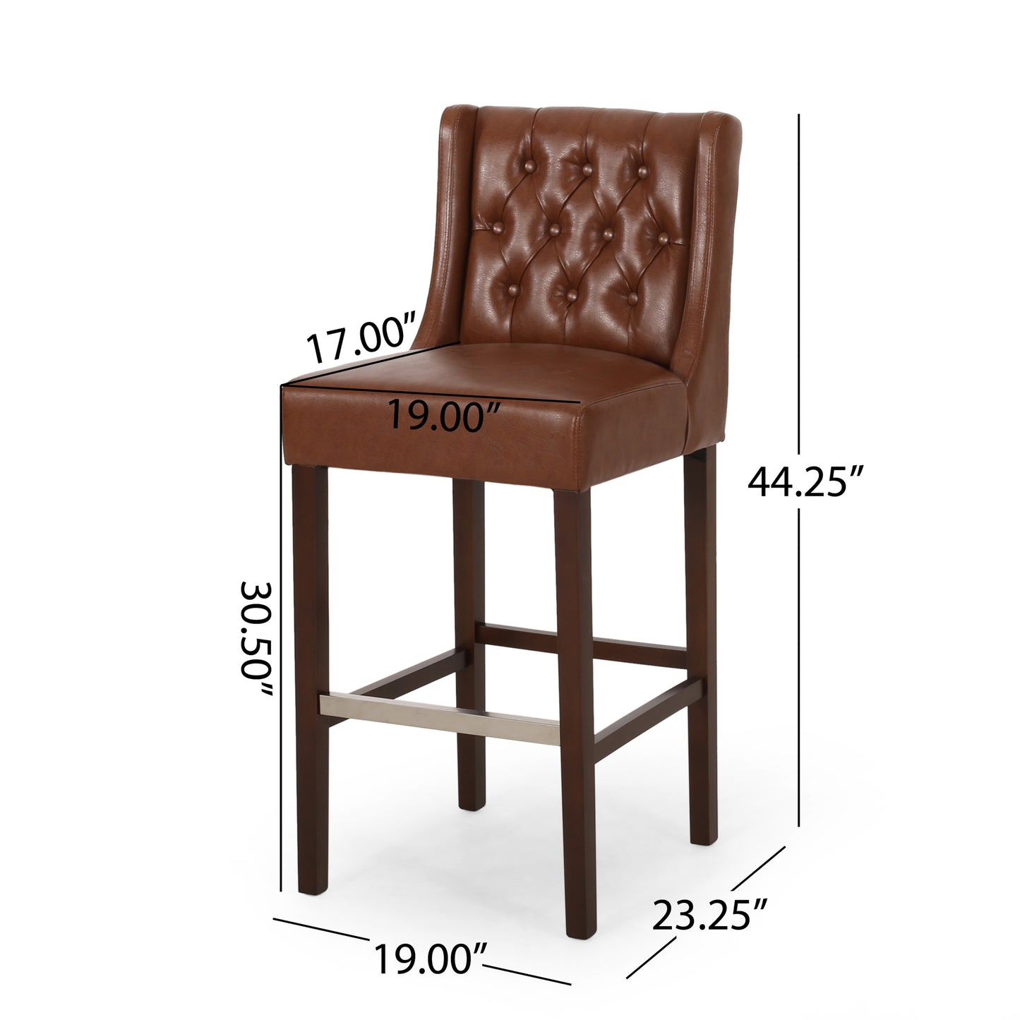 30.5 Inch Seat Height Bar Stool, Light Brown PU Upholstery With Back