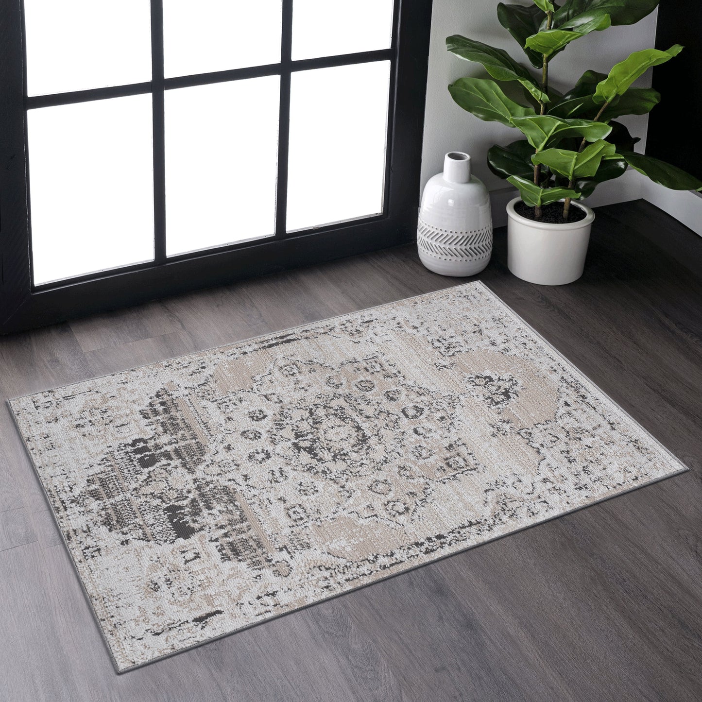 PAYAS 2X3 Cream Beige Medallion Doormat Rug