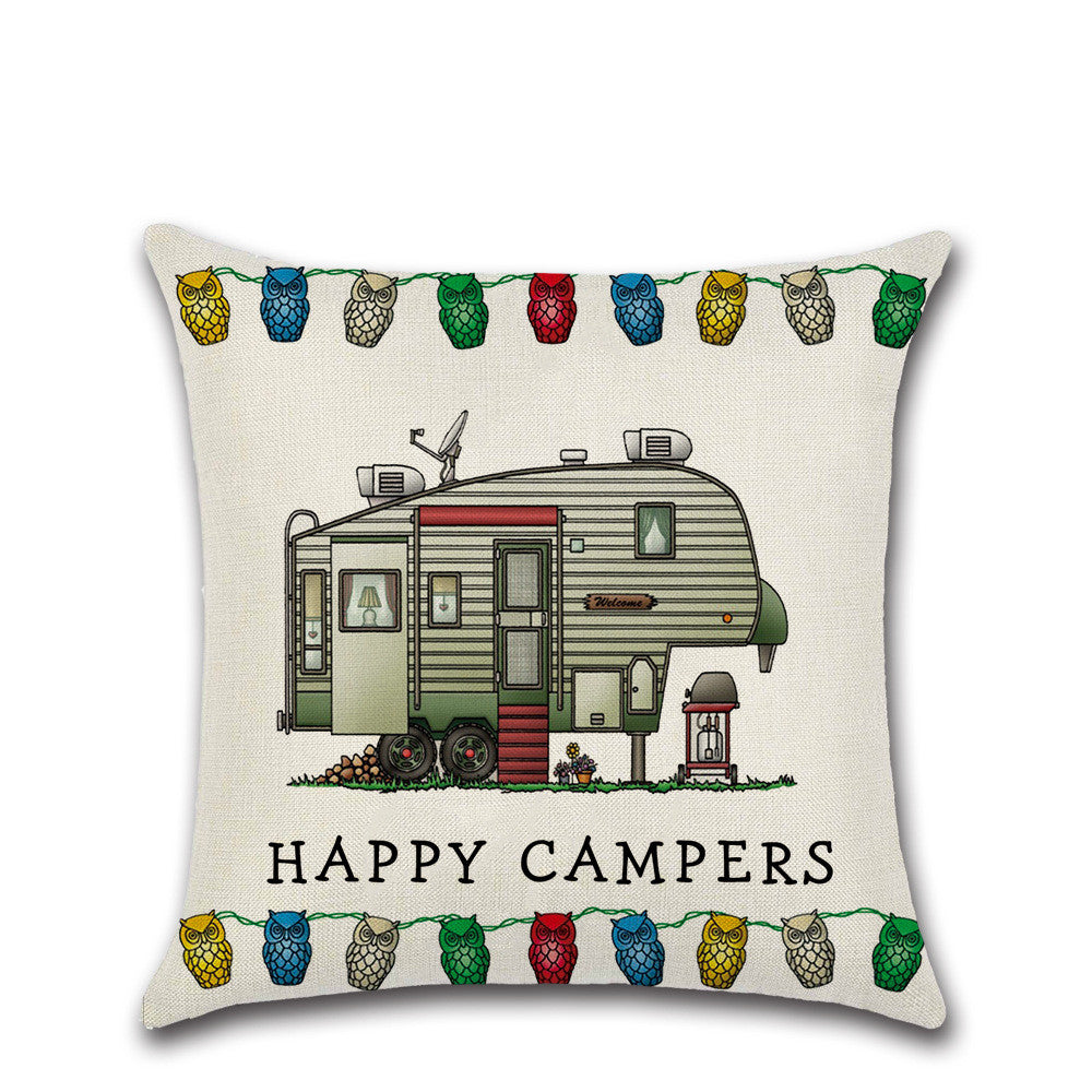 Cartoon Camper RV Linen Pillow Cover 45x45cm Home Textiles