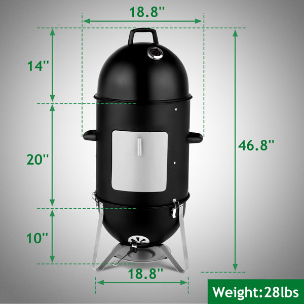 Heavy Duty Vertical Steel Charcoal Smoker - Multi-Layer Outdoor BBQ Grill