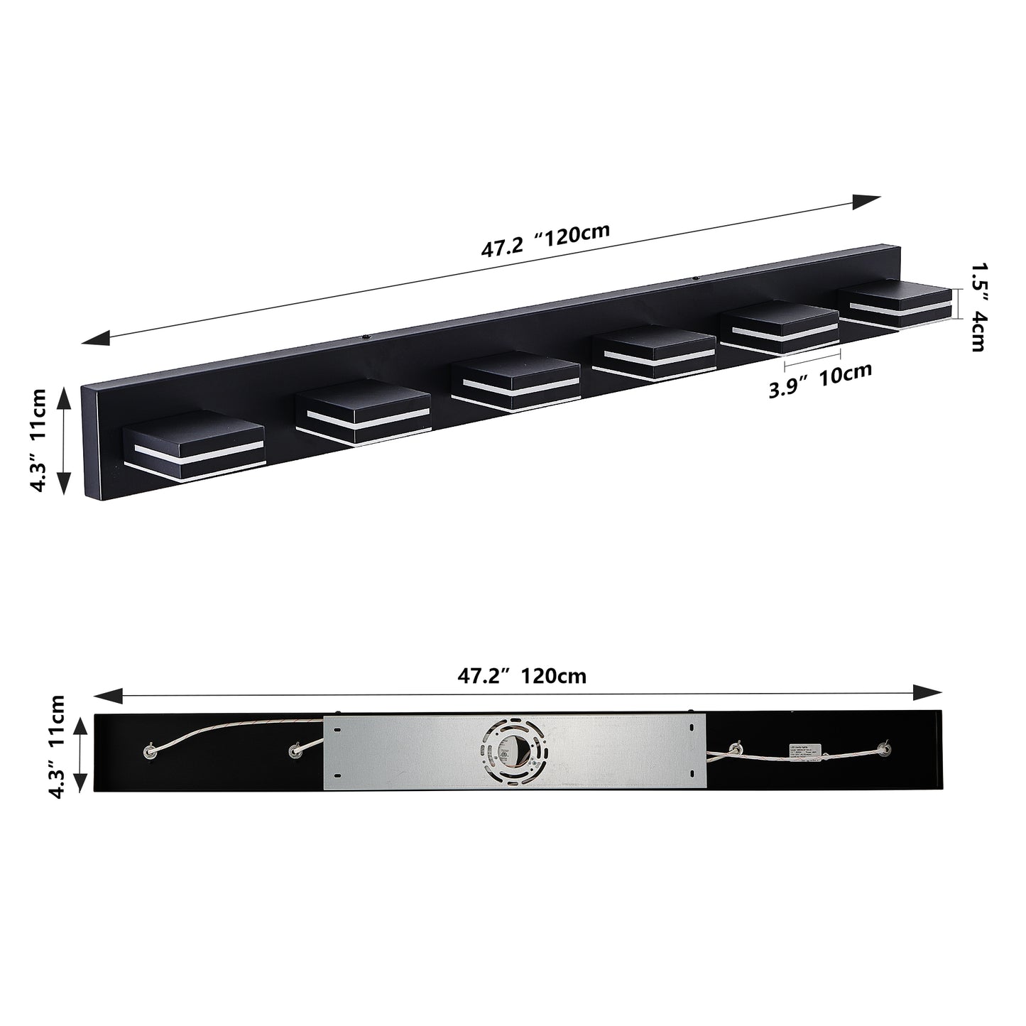 Modern Black LED Vanity Light - 6-Light Wall Sconce for Bathroom