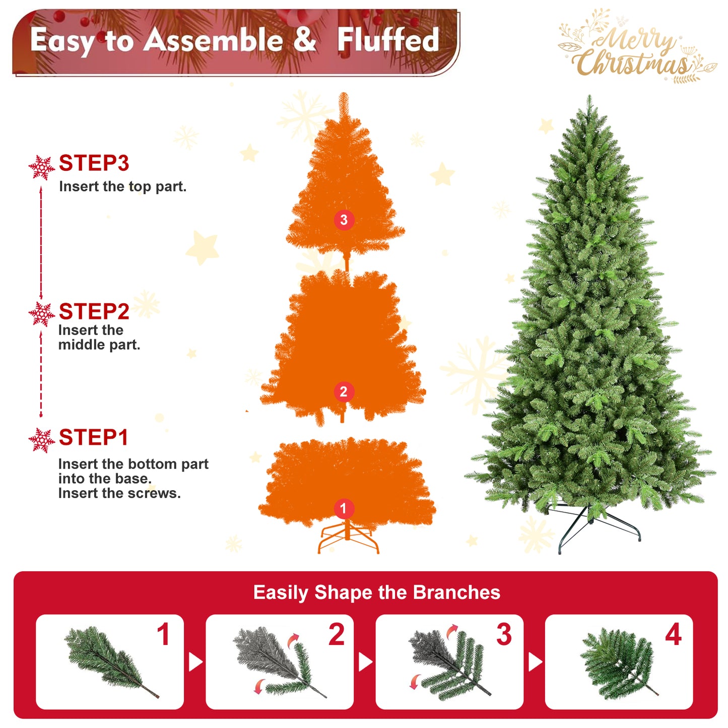 6ft Artificial Christmas Tree - PE PVC Hybrid Automatic Design