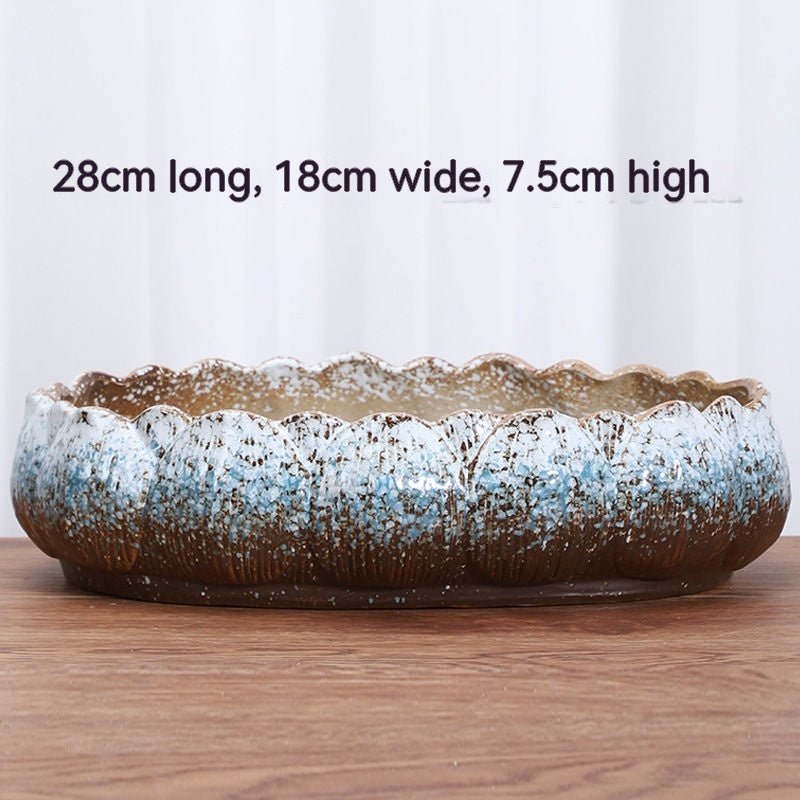 Large Ceramic Flower Pot with Shallow Mouth and Oval Rectangular Design for Home Garden