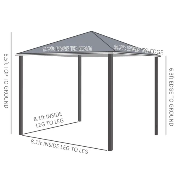 10ft x 10ft Patio Gazebo - Black & Grey Outdoor Canopy with Mesh Netting