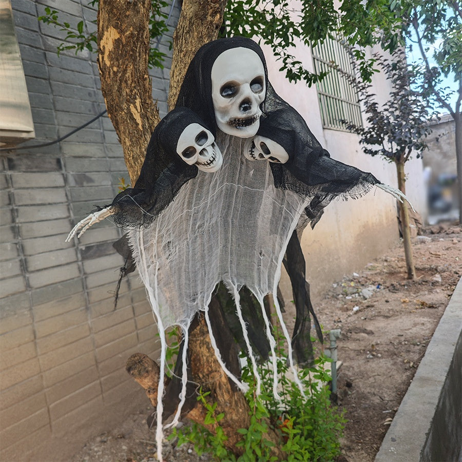 Halloween Ghost Prop with Hat - Three-Headed Decorative Ornament 95x72cm
