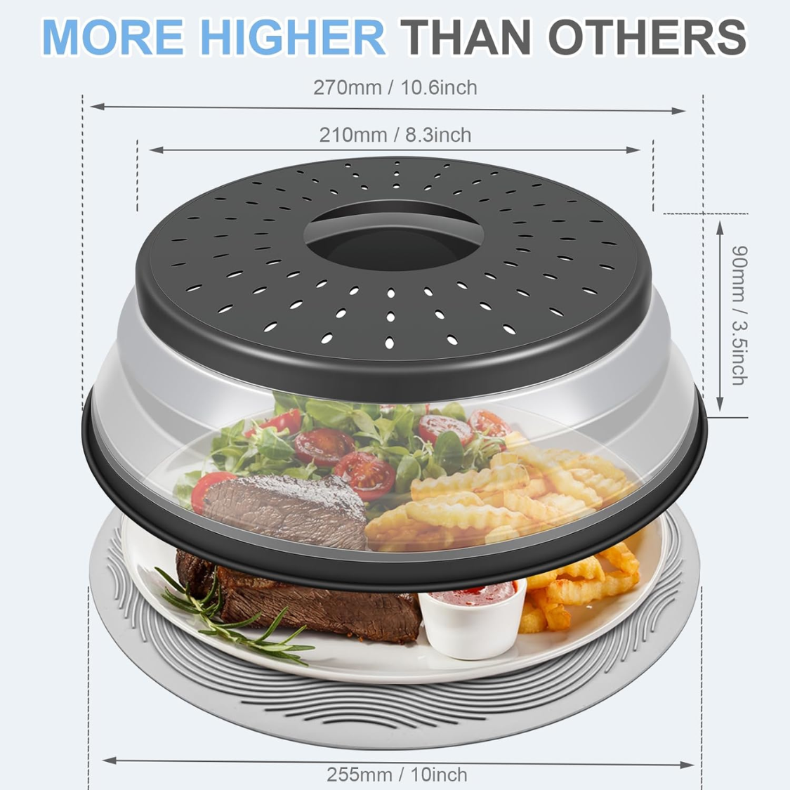 10-Inch Microwave Food Cover & Collapsible Silicone Mat - Charcoal
