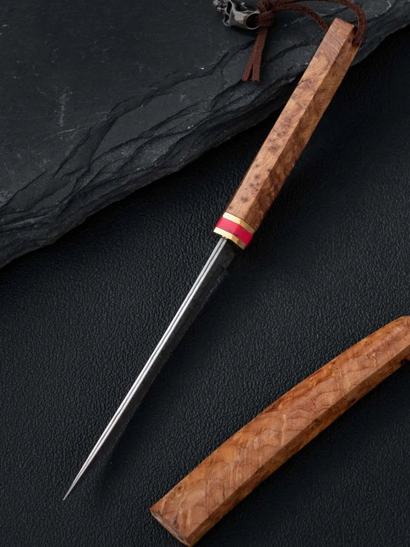 Damascus Steel Meat Knife with Crescent Moon Handle - Kitchen Utensil