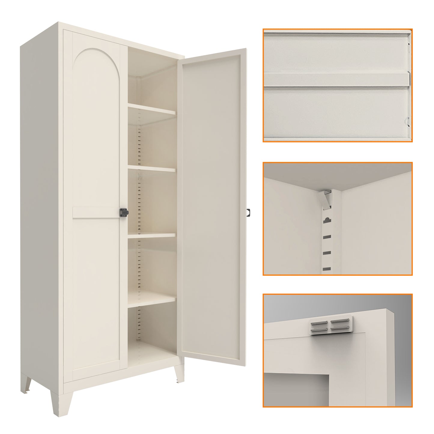 71'' Metal Storage Cabinet with Lock & Adjustable Shelves - Beige