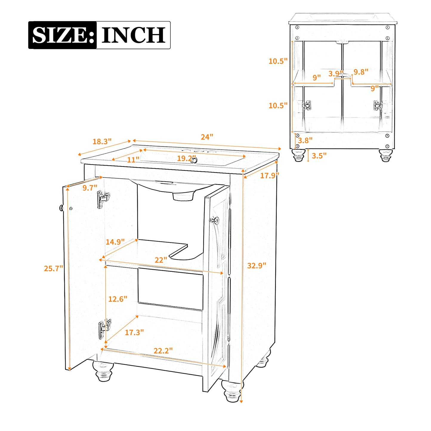 24" Blue Modern Bathroom Vanity with Ornate Design & Soft-Close Hinges