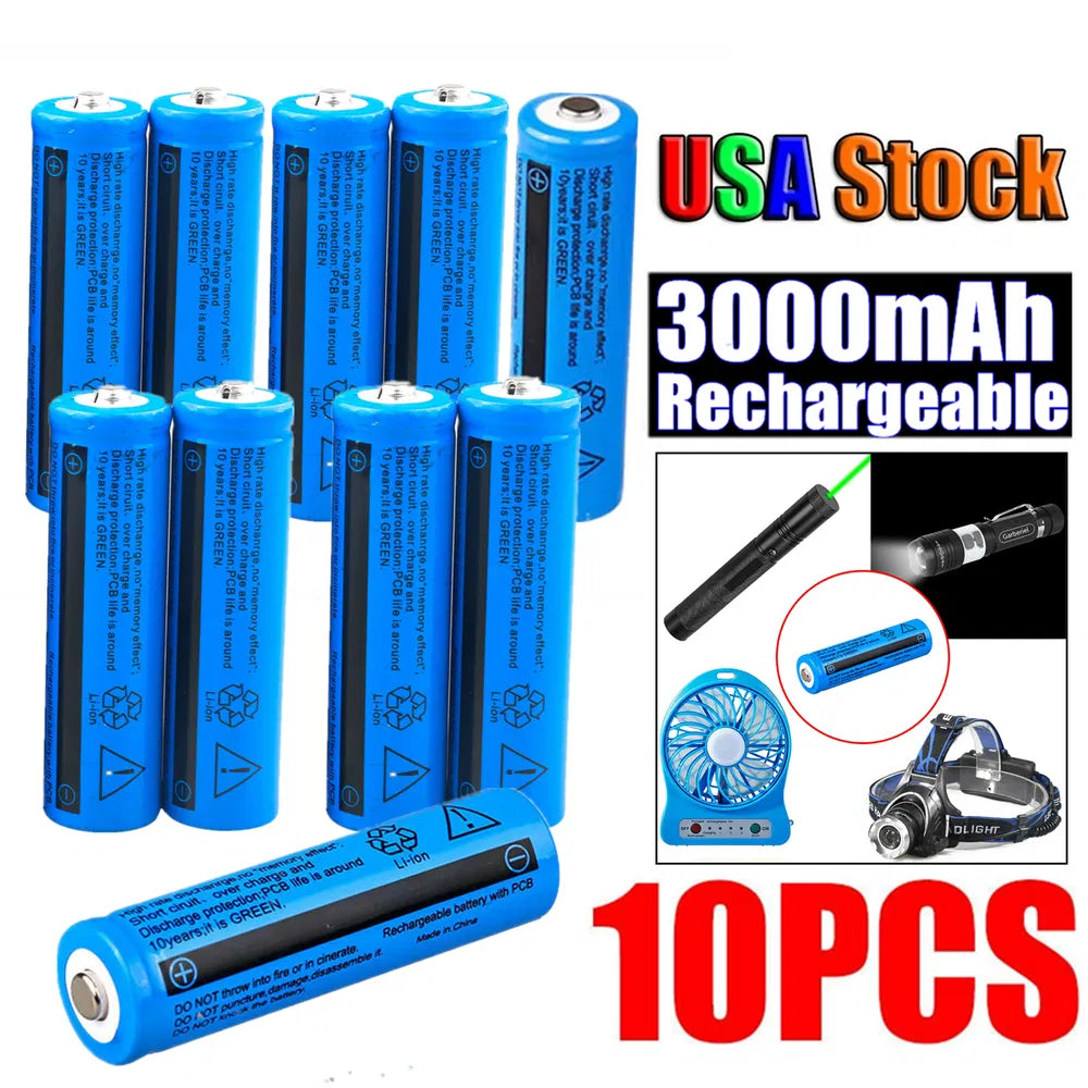 Rechargeable 3000mAh 3.7V Li-ion Battery for Flashlights & Power Tools - Multiple Quantities